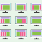 bilder på datorer och sajter med olika layout för att illustrera content management system (CMS)